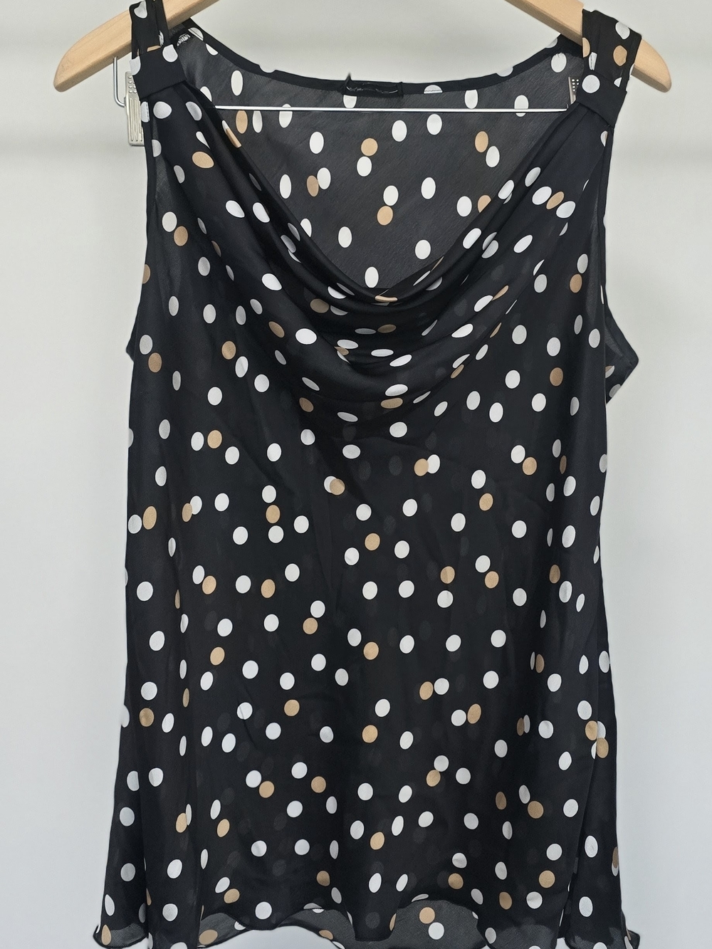 Spense Black Polka Dot Cowl Neck Tank Top